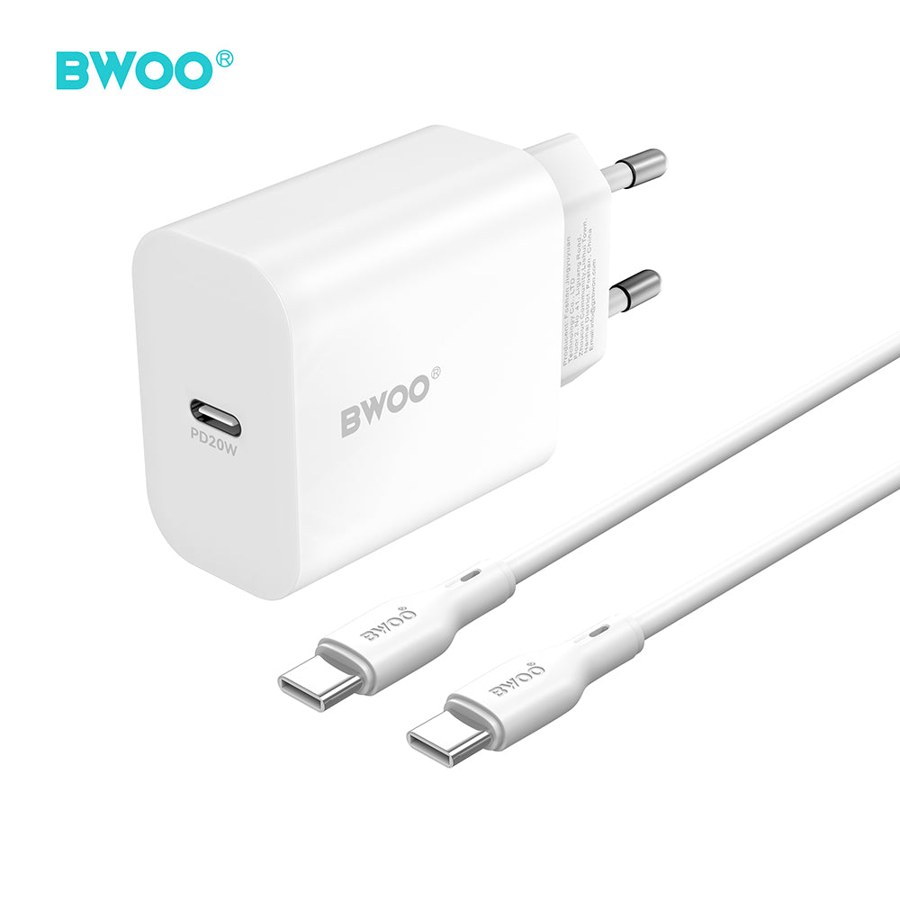BWOO wall charger CDA233 PD 20W 1x USB-C with USB-C - USB-C cable white