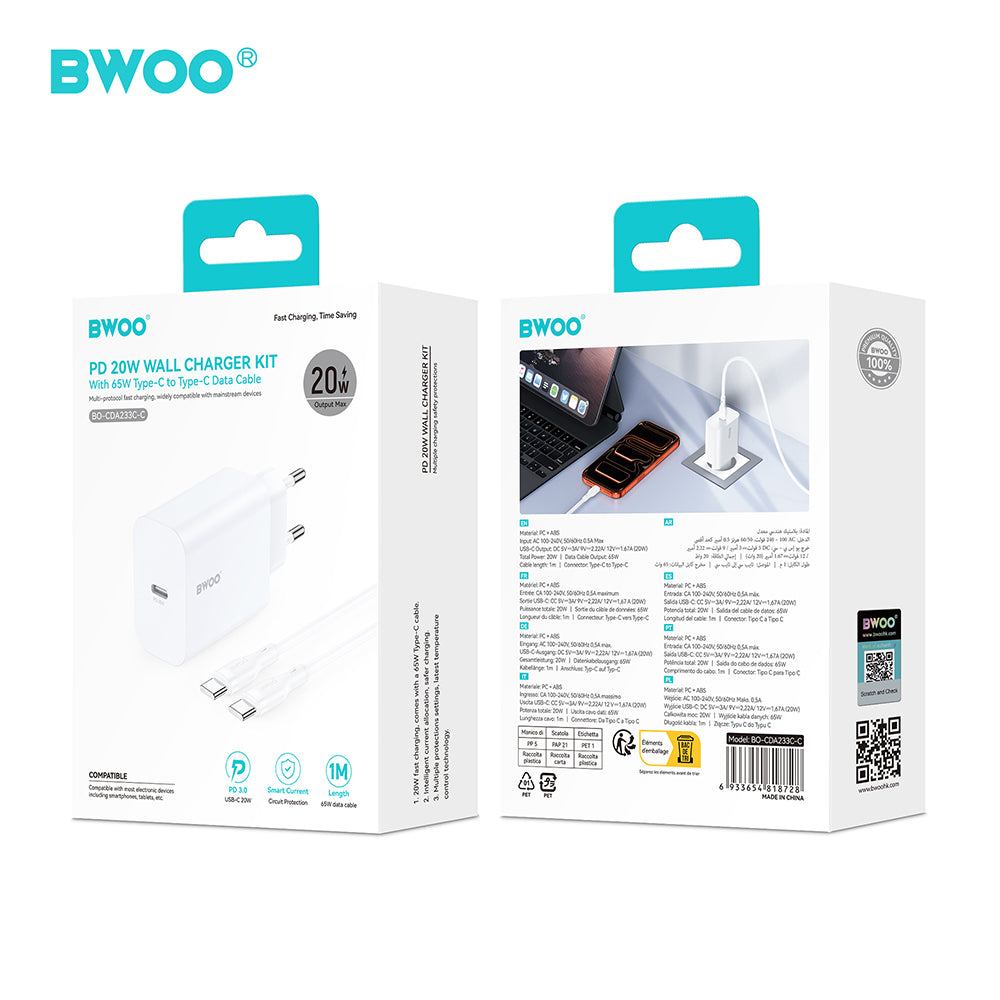 BWOO wall charger CDA233 PD 20W 1x USB-C with USB-C - USB-C cable white – Bild 2