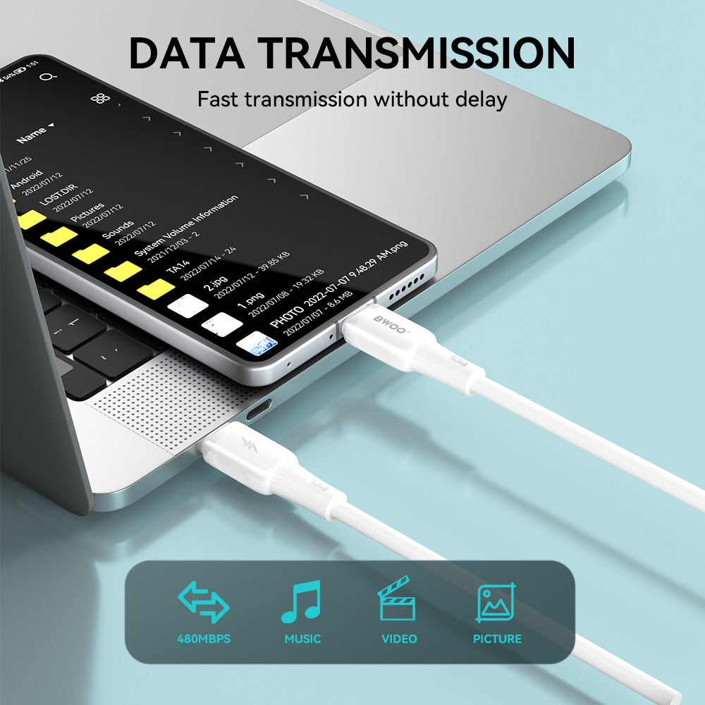 BWOO Silikon-Kabel X329CC 65W USB-C auf USB-C 1m weiß – Bild 4