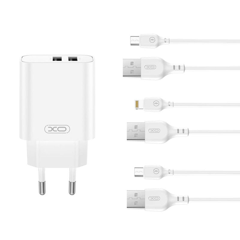 XO Ladeadapter CE34 2x USB 2,4A weiß + USB-C Kabel