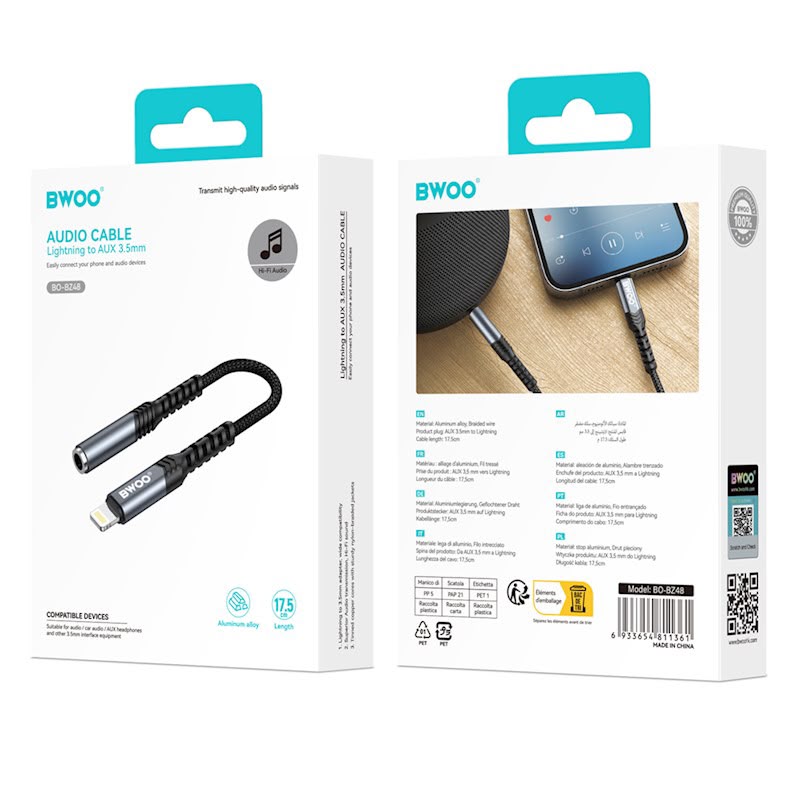 BWOO Adapter AUX 3.5mm - Lightning Black BZ48 – Bild 2