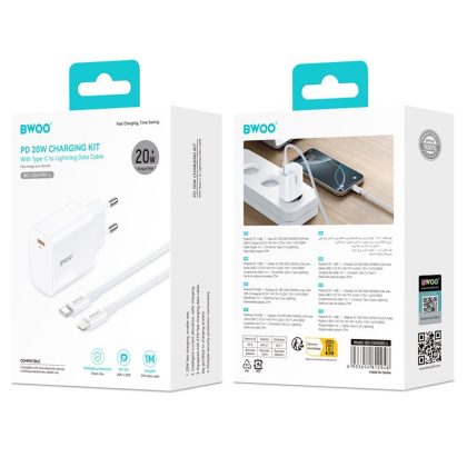 BWOO CDA159 PD wall charger 20W 1x USB-C port + Lightning white