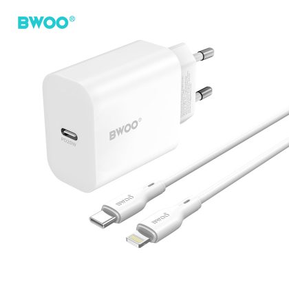 BWOO wall charger CDA233 PD 20W 1x USB-C with USB-C - Lightning cable white